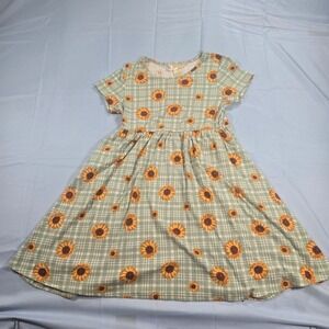 Emma & Chloe Girls Sunflower Gingham Plaid Short Sleeve Dress Green Size 12